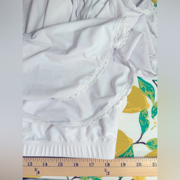 Unique Vintage Plus Size White Off Shoulder Myrtle Swim Top - Picture 7 of 8